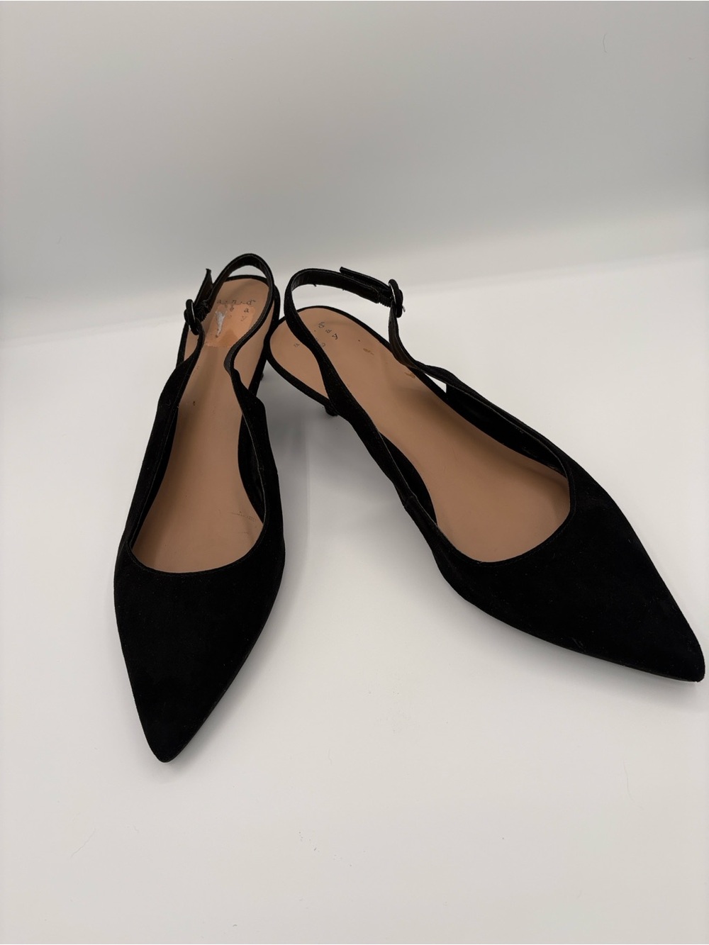 a new day Black Pointed Toe Slingback Kitten Heel - Suede Look